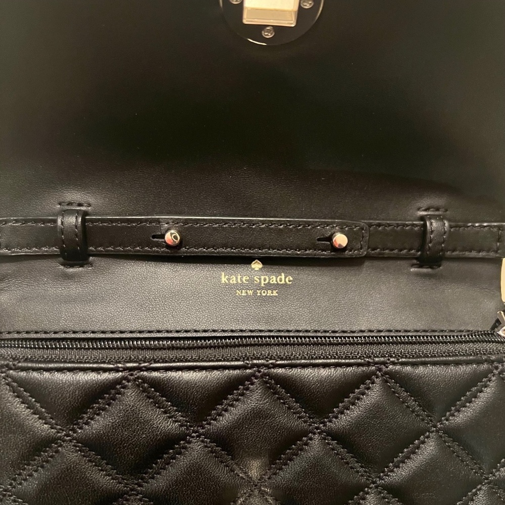 KATE SPADE Black Flap Small Leather Crossbody Black Quilted Bag - Picture 6 of 8